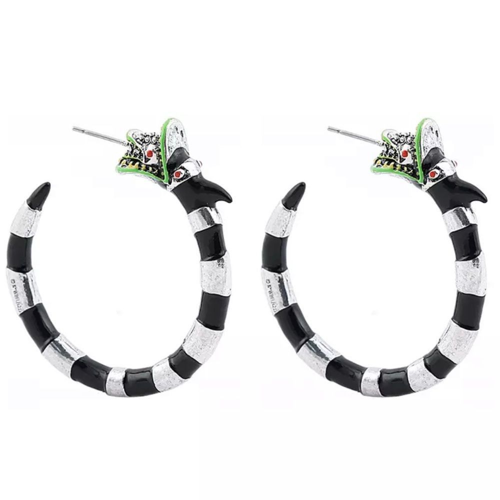 ONE PAIR LEFT! BEETLE JUICE HOOP LOOP FETISH BLACK & WHITE STRIPE SAND WORM 🪱 - Picture 11 of 16